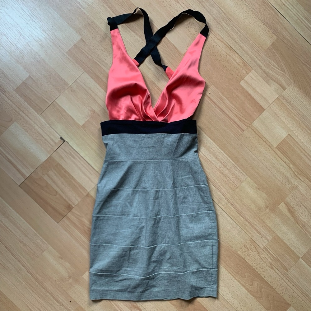 Rare London Coral and Beige Halter Bandage Dress
